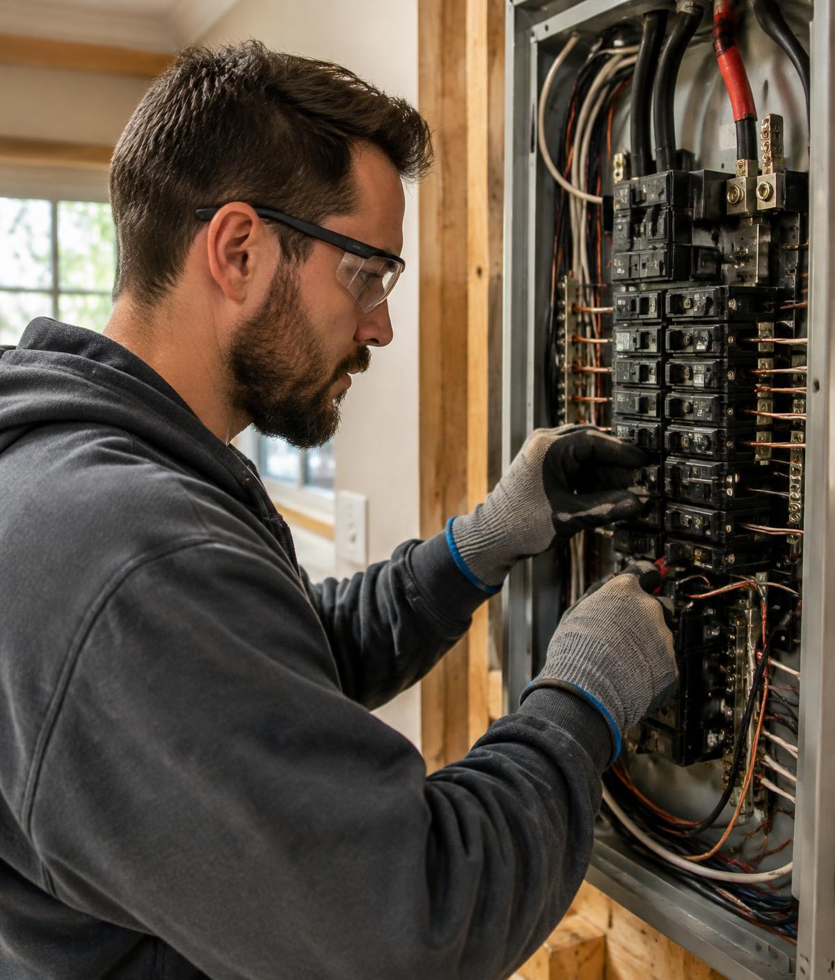 Electrician working on a residential electrical panel